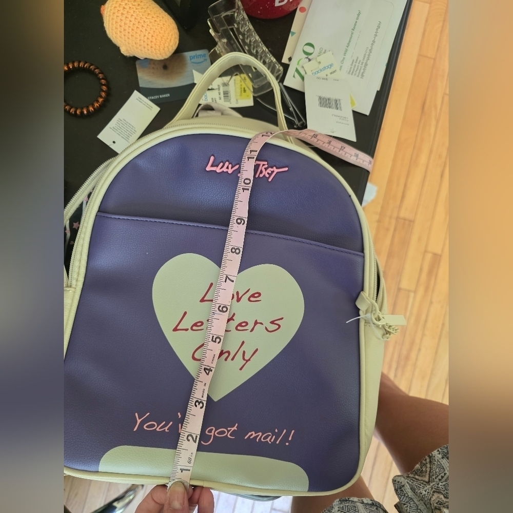 Betsey Johnson Purple and Cream Backpack Love Letters Design - Picture 8 of 10